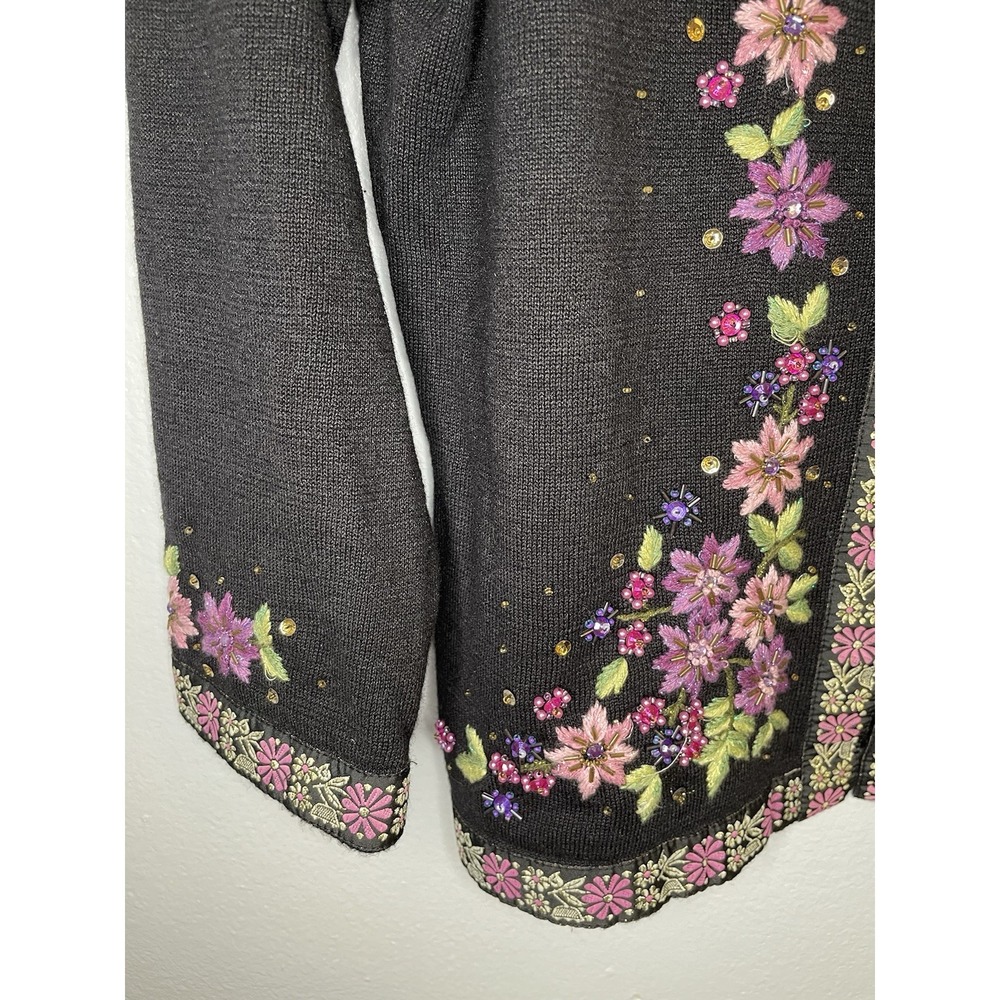 Vintage Jack‎ B. Quick Size PS Black Embroidered Flowers Sweater Sequin Beads - Picture 5 of 7